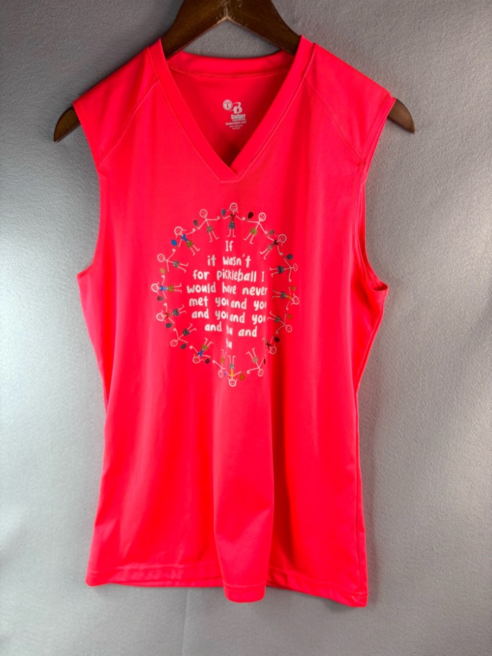 Pickleball L Bright Hot Coral V‑Neck Pickleball Friends Tank Top